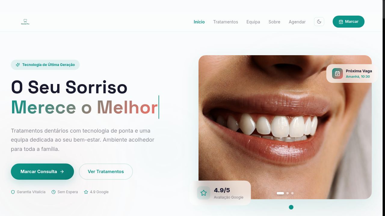 Website empresa criado pela Prisma Studio para Clínica Dental Pro